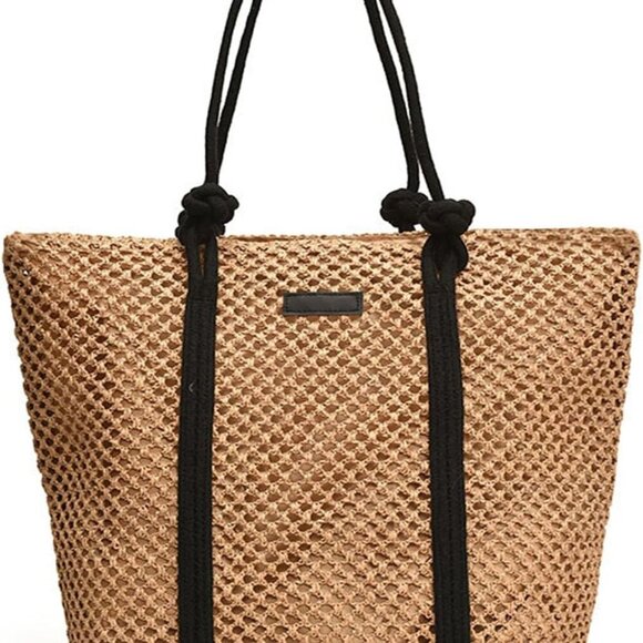 Straw Beach Tote Bag Womens Summer Travel Large Capacity Sandproof Purse - Picture 1 of 8